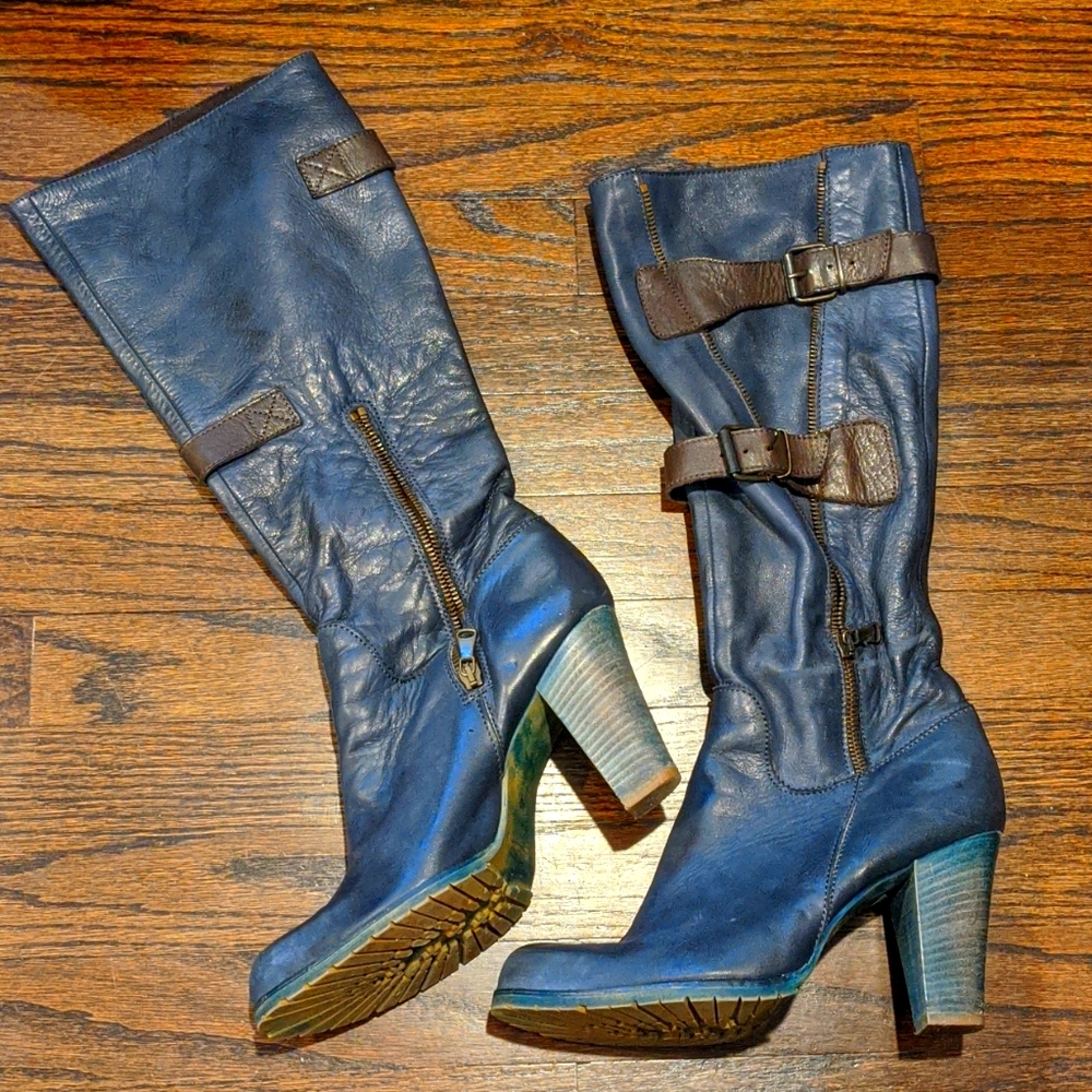 Italian leather high heel boots blue size E40/9 US